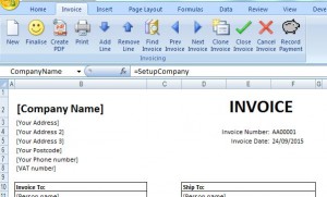 Invoicing tool Excel ribbon