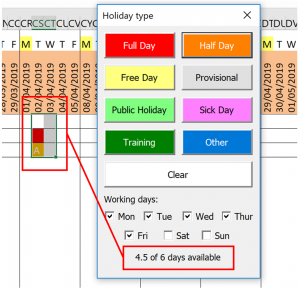 The staff leave planner helps you see how many employees are working on a particular date